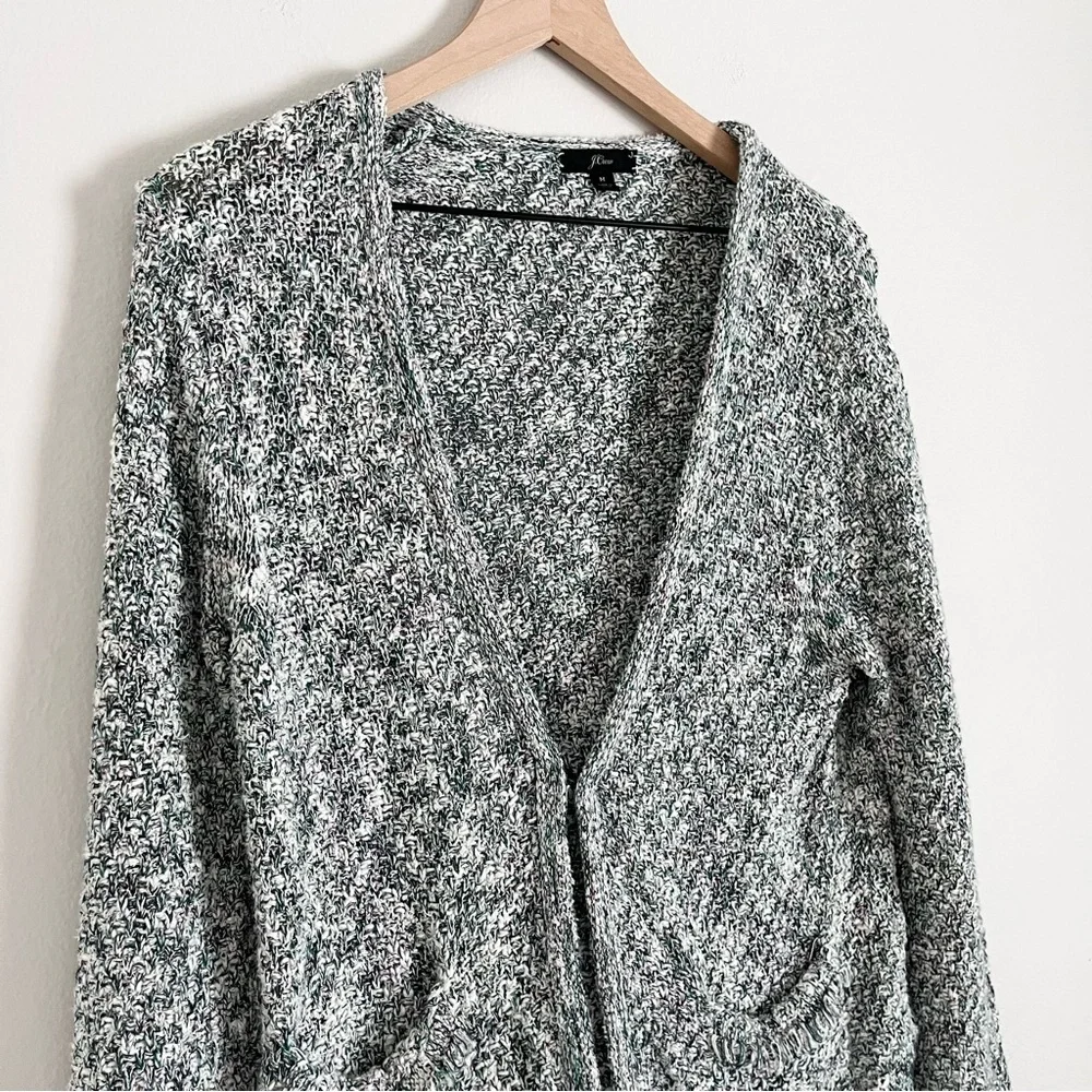 J. Crew Lady Sweater Jacket with Fringe Seaweed Navy‎ Green Women’s Size Medium